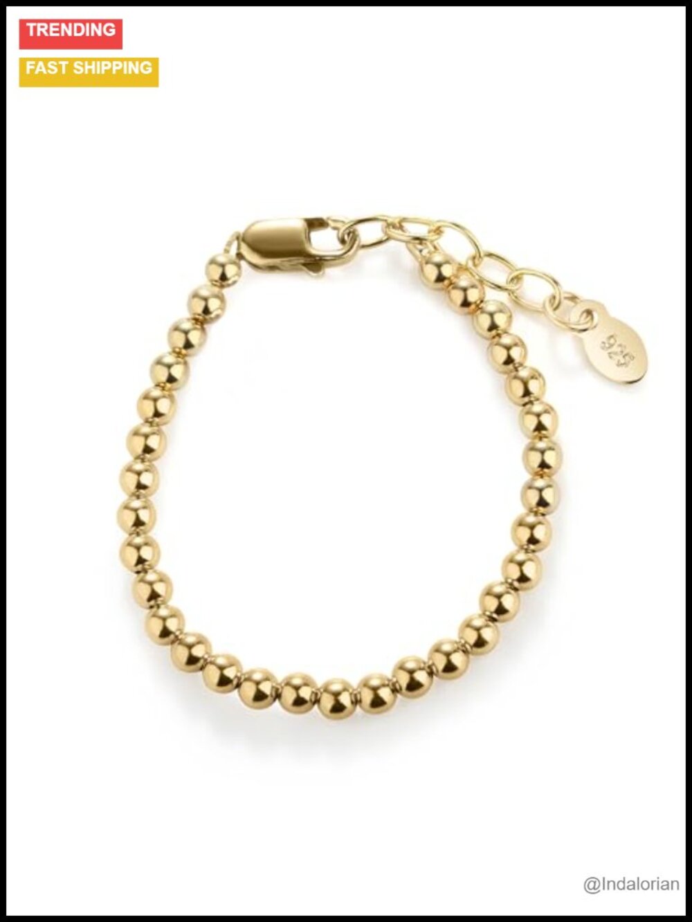 14K Gold-Plated Sterling Silver Beaded Link Bracelet Adjustable